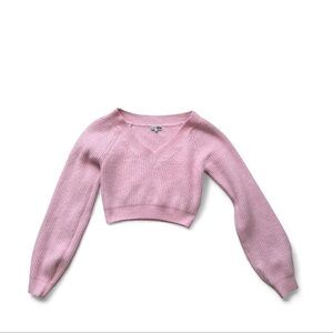 Fashion Nova Pink Cropped V-Neck Sweater